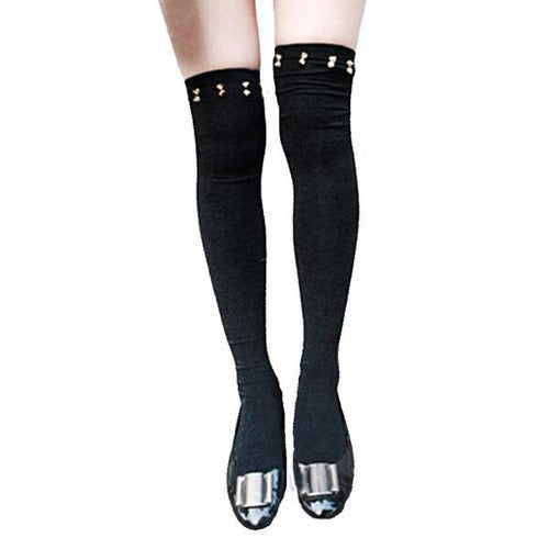 Punk Metal Spike Rivets Cotton Leg Stocking For Women - Ailime Designs