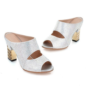 Women's Hollow-cut Crystal Design Mules - Ailime Designs
