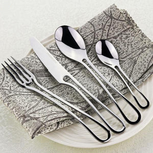 Small Compact Cutlery Utensils - Stainless Steal Unique Loop Pattern Design Flatware