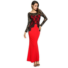 Load image into Gallery viewer, Women&#39;s Lace Bodice Arch Design Long Sleeve Gown Dresses w/ Solid Panel - Ailime Designs