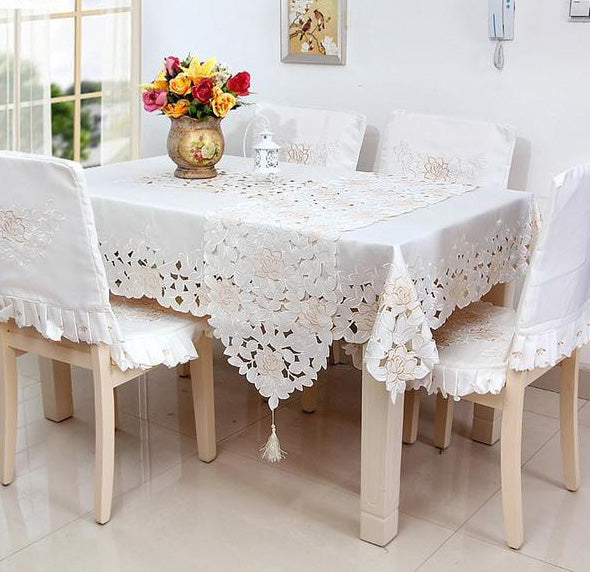 Embroidered Table Linen Cloths w/ Cut-work Design Detail - Elegant Home Decor - Ailime Designs