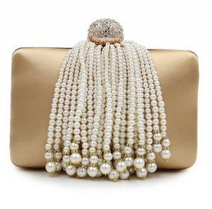 Women's Elegant Faux Pearl Tassel Design Satin Handbags - Ailime Designs