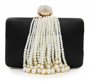 Women's Elegant Faux Pearl Tassel Design Satin Handbags - Ailime Designs