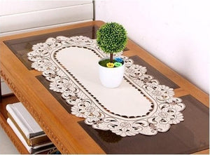 Elegant Satin European Embroidered Table Runners w/ Cut-Work Detail - Ailime Designs