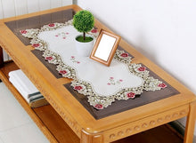 Load image into Gallery viewer, Elegant Satin European Embroidered Table Runners w/ Cut-Work Detail - Ailime Designs