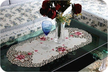 Load image into Gallery viewer, Elegant Satin European Embroidered Table Runners w/ Cut-Work Detail - Ailime Designs