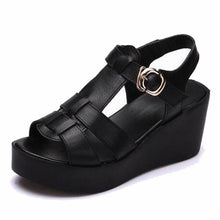 Load image into Gallery viewer, Women&#39;s Genuine Leather Platform Strap Design Wedge Shoes - Ailime Designs
