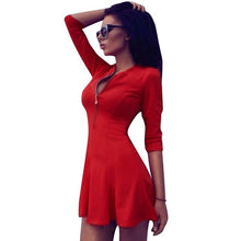 Load image into Gallery viewer, Women&#39;s Zipper Front Long Sleeves Flare Tail Mini Dresses - Ailime Designs