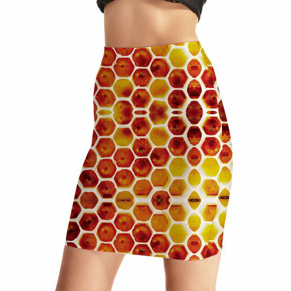 Women's Sexy High Waist 3D Geometric Printed Skirts w/ Apples Motifs - Ailime Designs