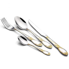 Load image into Gallery viewer, Luxury 4-Piece Stainless Steel Cutlery Set w/ Gold Plated Handles - Ailime Designs