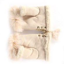 Load image into Gallery viewer, Unique Fashion Women&#39;s Faux Rabbit Fur Half Finger Gloves w/ Side Panel String Tie Tassel - Ailime Designs