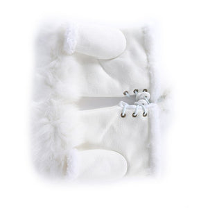 Unique Fashion Women's Faux Rabbit Fur Half Finger Gloves w/ Side Panel String Tie Tassel - Ailime Designs