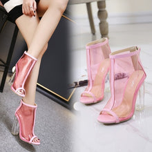 Load image into Gallery viewer, Women&#39;s Transparent Pink Design Ankle Boots - Ailime Designs