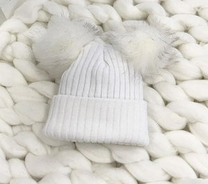 Winter Ribbed Pompom Knitted Caps w/ Two Fur Balls -Elegant Streetwear Casuals - Ailime Designs