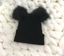 Load image into Gallery viewer, Winter Ribbed Pompom Knitted Caps w/ Two Fur Balls -Elegant Streetwear Casuals - Ailime Designs