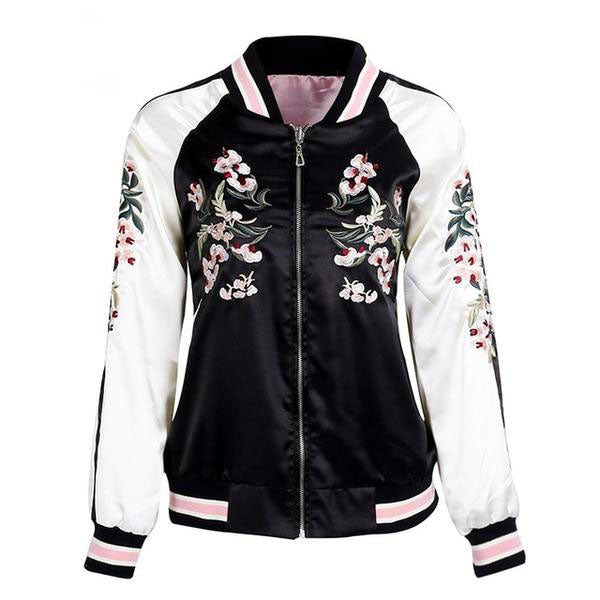Women's Black Reversible Embroidered Satin Jacket - Ailime Designs - Ailime Designs