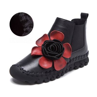 Women's Flower Motif Design Soft Leather Skin Ankle Boots