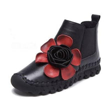 Load image into Gallery viewer, Women&#39;s Flower Motif Design Soft Leather Skin Ankle Boots