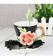 Load image into Gallery viewer, 3D Enamel Hand Painted Floral Design 3pc Cup &amp; Saucer Set