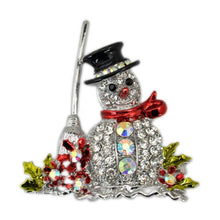 Load image into Gallery viewer, Mr. Snowman w/ Broom &amp; Red Scarf Wrap - Rhinestone Pin Brooches