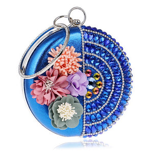 Women's Round Floral & Crystal Design Evening Bags - Ailime Designs