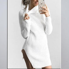 Load image into Gallery viewer, Women&#39;s Cowl Neck Ribbed Knitted  Long Sleeve Dresses w/ Side Arch Slit - Ailime Designs