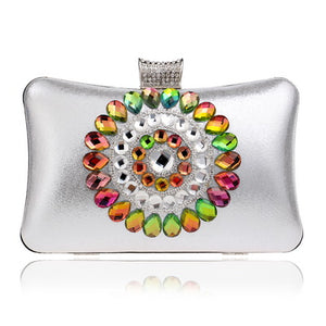 Women's Crystal Flower Design Evening Bag Clutch Purses - Ailime Designs
