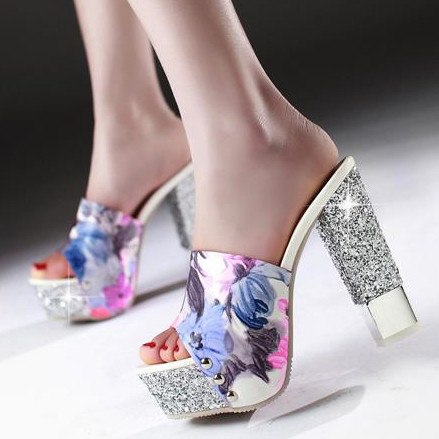 Women's Chic Design Glitter Two-toned Mule Heels - Ailime Designs