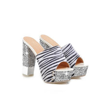 Load image into Gallery viewer, Women&#39;s Chic Design Glitter Two-toned Mule Heels - Ailime Designs