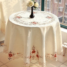 Load image into Gallery viewer, Round Floral Embroidered Tablecloths - Nothing But Pure Elegance! - Ailime Designs