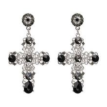 Load image into Gallery viewer, Women&#39;s Vintage Black Crystal Cross Design Drop Earrings