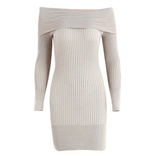 Bandeau Design Women's Ribbed Knitted Long Sleeve Bodycon Dresses - Ailime Designs