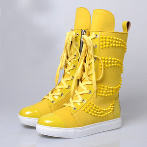 Women's Colorful Rivet Design Leather Skin Ankle Boots