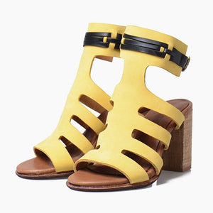 Women's Gladiator Buckle Strap Design Leather Skin Shoes