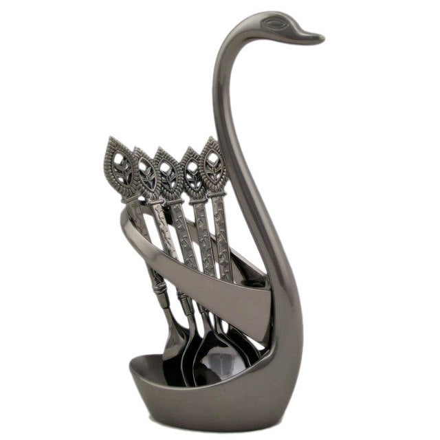 New 6Pcs Stainless Steel  Swan Stand Holder & Flatware Utensil  Set - Ailime Designs