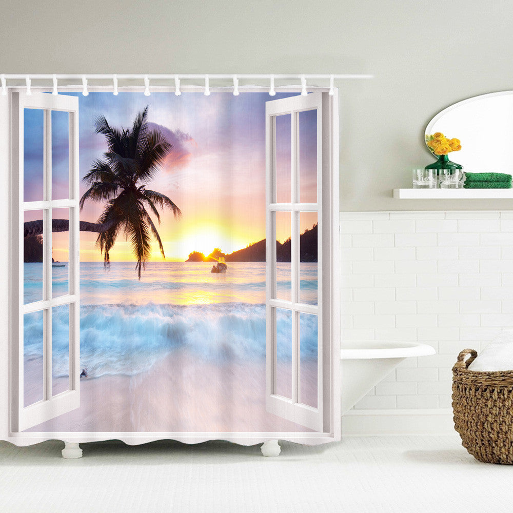 Palm Trees Sunset Fabric Shower Curtain Beach Ocean Sand Paradise Bath Decor - Ailime Designs