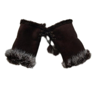Women's Fingerless Leather Gloves w/ Rabbit Fur  Trim - Ailime Designs