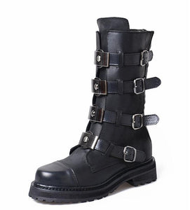 Women's Genuine Leather Skin Buckle Design Riding Boots