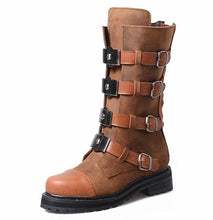 Load image into Gallery viewer, Women&#39;s Genuine Leather Skin Buckle Design Riding Boots