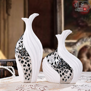 White & Silver Fluted Vases - Elegant Table Dressing - Ailime Designs