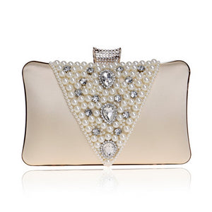 Women's Elegant Faux Pearl & Rhinestone Bow Shape Design Clutch Handbags - Ailime Designs