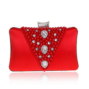 Women's Elegant Faux Pearl & Rhinestone Bow Shape Design Clutch Handbags - Ailime Designs