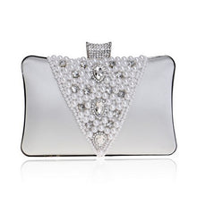 Load image into Gallery viewer, Women&#39;s Elegant Faux Pearl &amp; Rhinestone Bow Shape Design Clutch Handbags - Ailime Designs