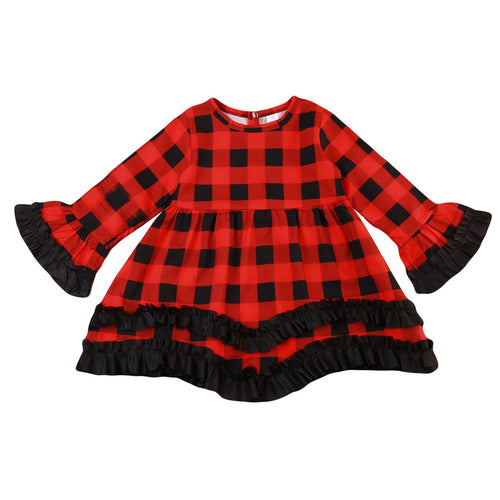 Children's Red Plaid Ruffle Trim Dresses - Ailime Designs - Ailime Designs