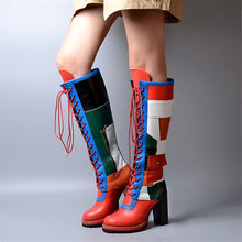 Load image into Gallery viewer, Women&#39;s Block Print Design Genuine Leather Skin Knee-High Boots