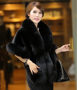 Best Women's Fox Faux Fur Design Black Cape Jackets - Ailime Designs