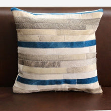 Load image into Gallery viewer, Genuine Handmade Stripped Stitched Leather Hide Pillows