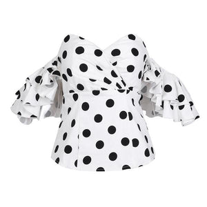 Women's Cute Sassy Bandeau Polka Dot Ruffle Sleeve Tops - Ailime Designs