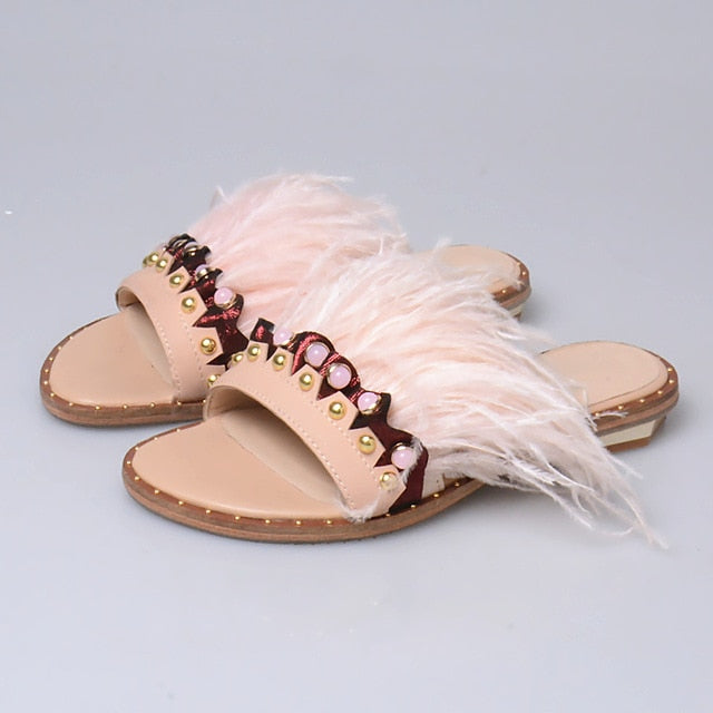 Women's Ostrich Feather Design Elegant Slippers