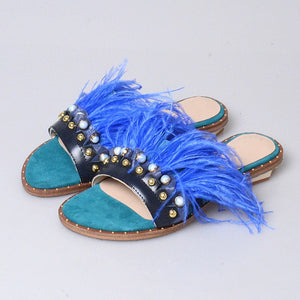 Women's Ostrich Feather Design Elegant Slippers
